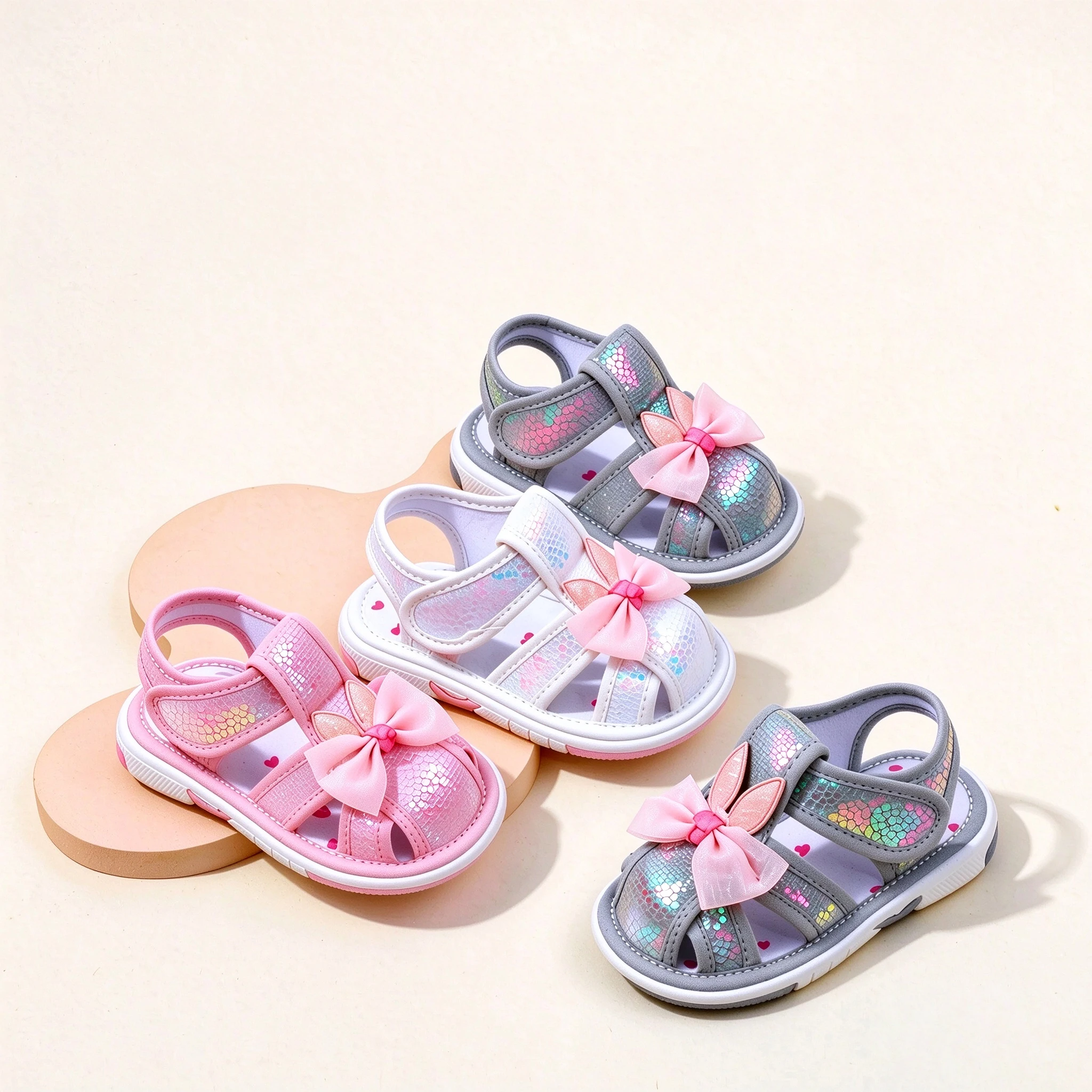 Hot Selling Baby Squeaky Shoes Summer Sandal High Quality Funny Toddler Sound Pre-walking Sneaker Cute Bowknot For 6-24 Months