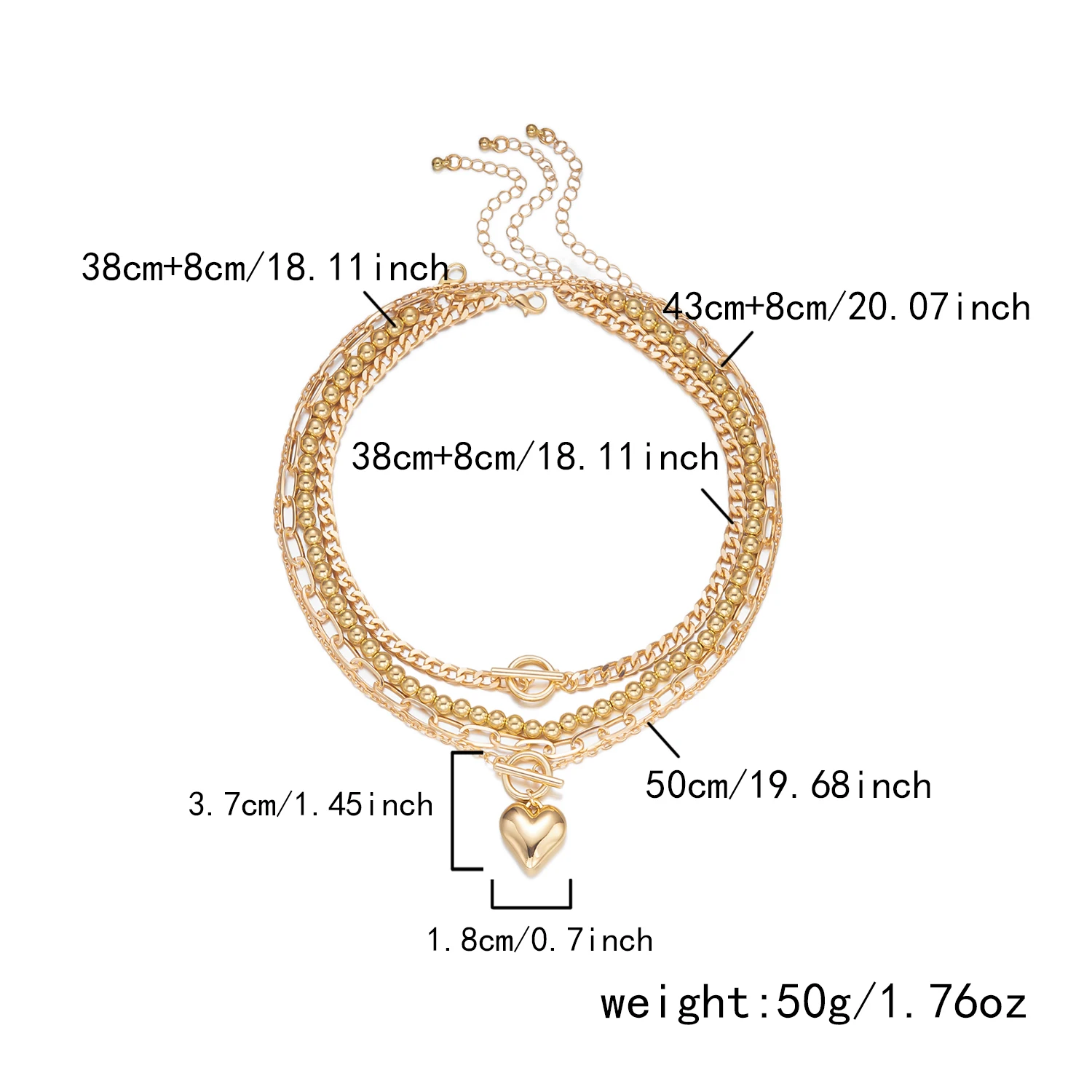 4 Teile/satz Zierliche Herz Anhänger OT Schnalle Perlen Halskette für Frauen Mode Multilayer Gold Farbe Schlange Ketten Set Party Schmuck – Detail 3