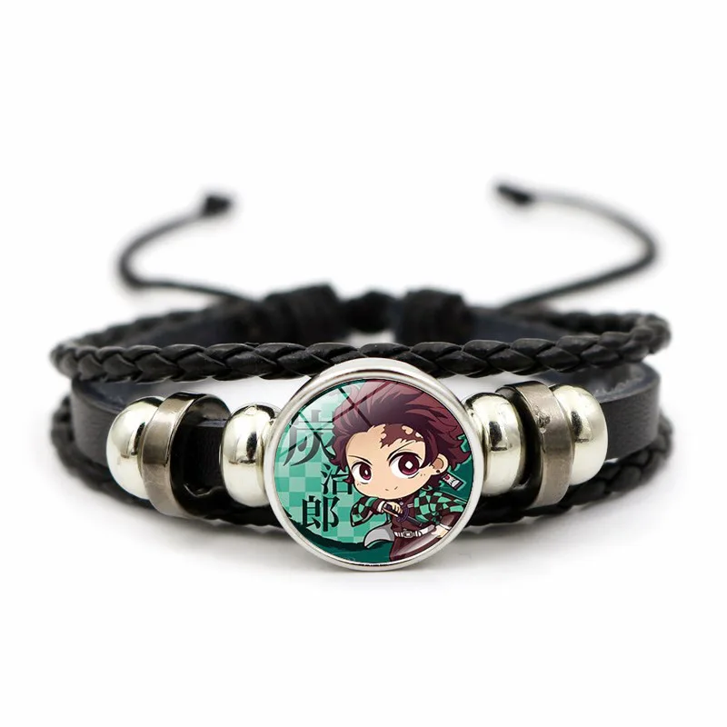 Demon Slayer Charm Leather Bracelet Tanjiro Nidouzi Inosuke Zenizu Kimetsu No Yaiba Poster Anime Bangles for Fans Men Women Gift