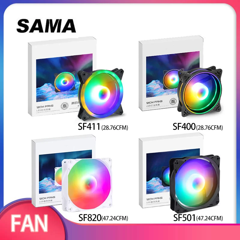 Ventoinha RGB SAMA para CPU e Gabinete 120mm, Cooler Silencioso para Computador, Radiador para Gabinete Gamer, Acessório LED para PC