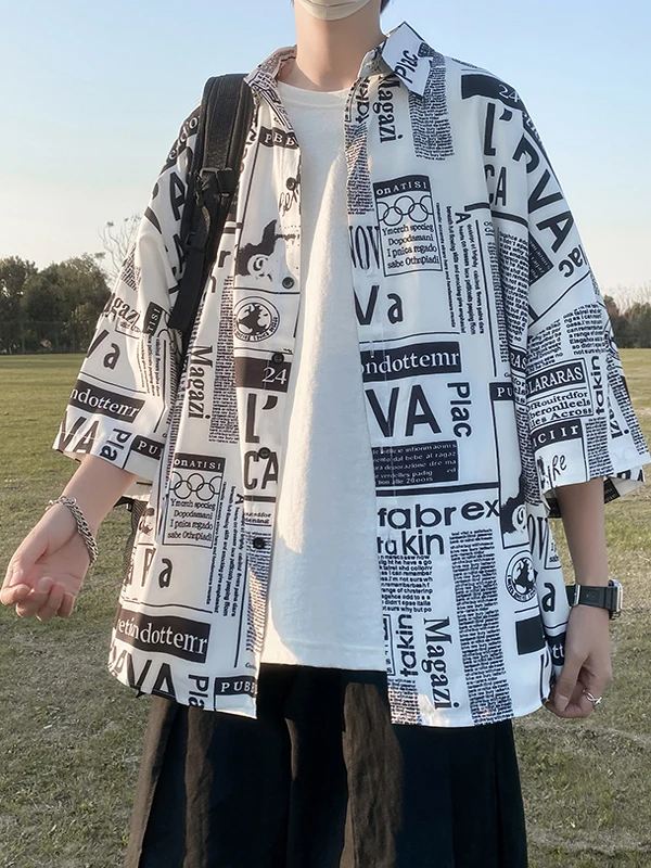 

Мужская свободная футболка с летним принтом в корейском стиле, с геометрическим узором и квадратным воротником, молодежная, культурная