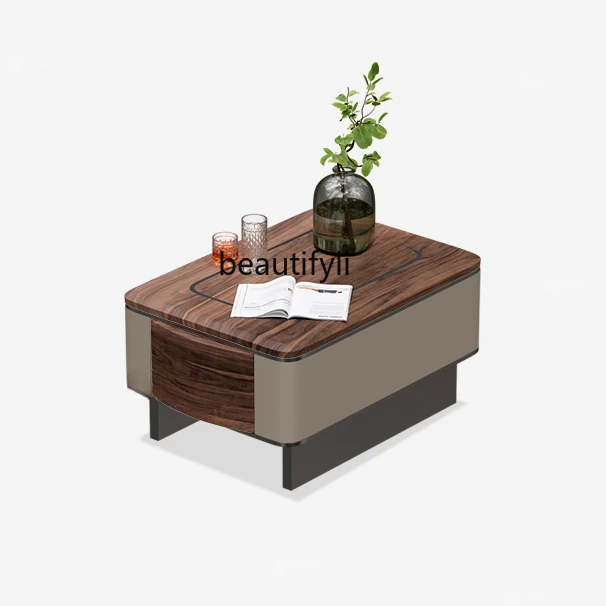 

North America Black Walnut Solid Wood Storage Coffee Table Living Room Light Luxury with Drawer Small Table