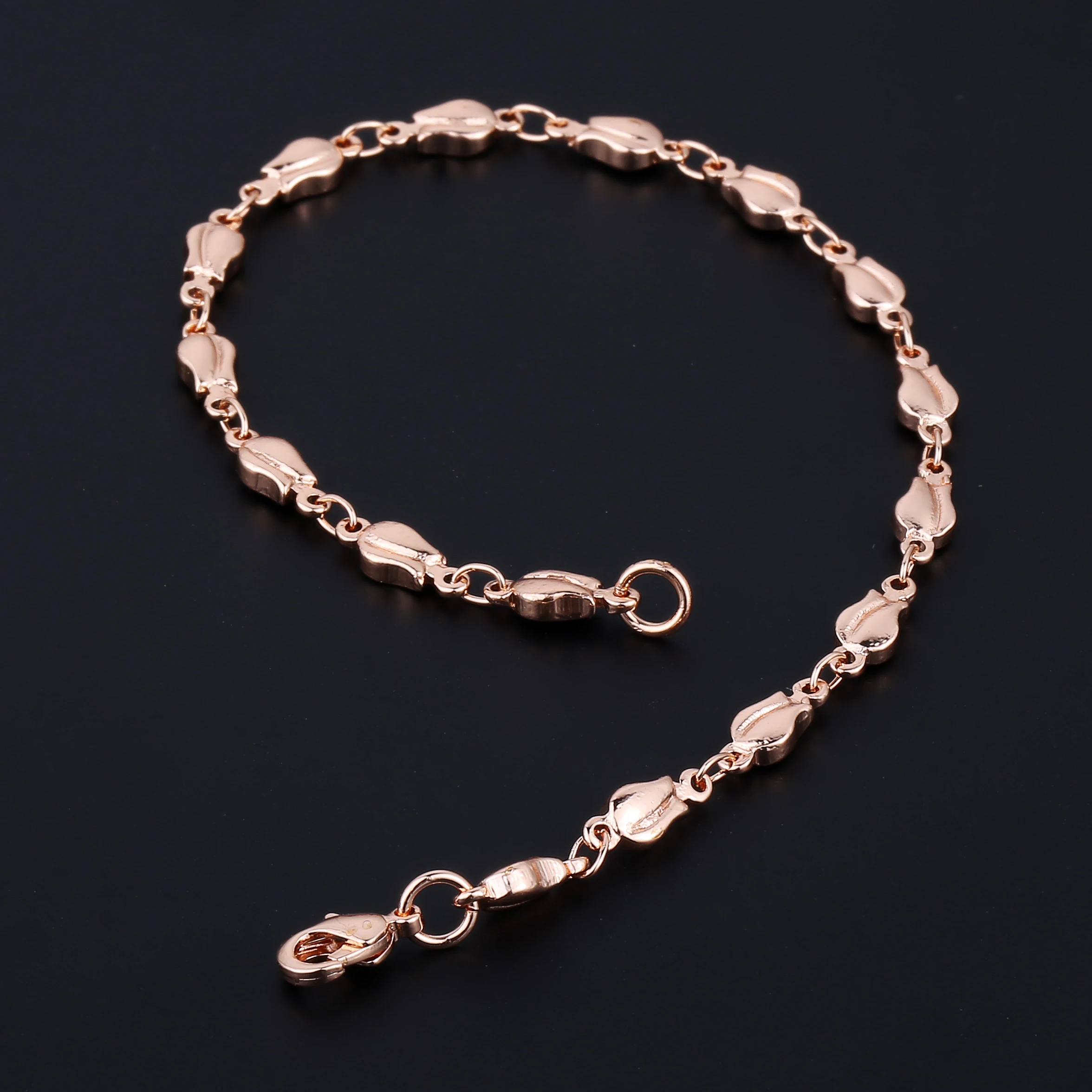 4mm Tulip Bud Bead Link Chain Bracelet 585 Rose Gold Color For Women Mom Jewelry Gifts 18cm 20cm 23cm GB394