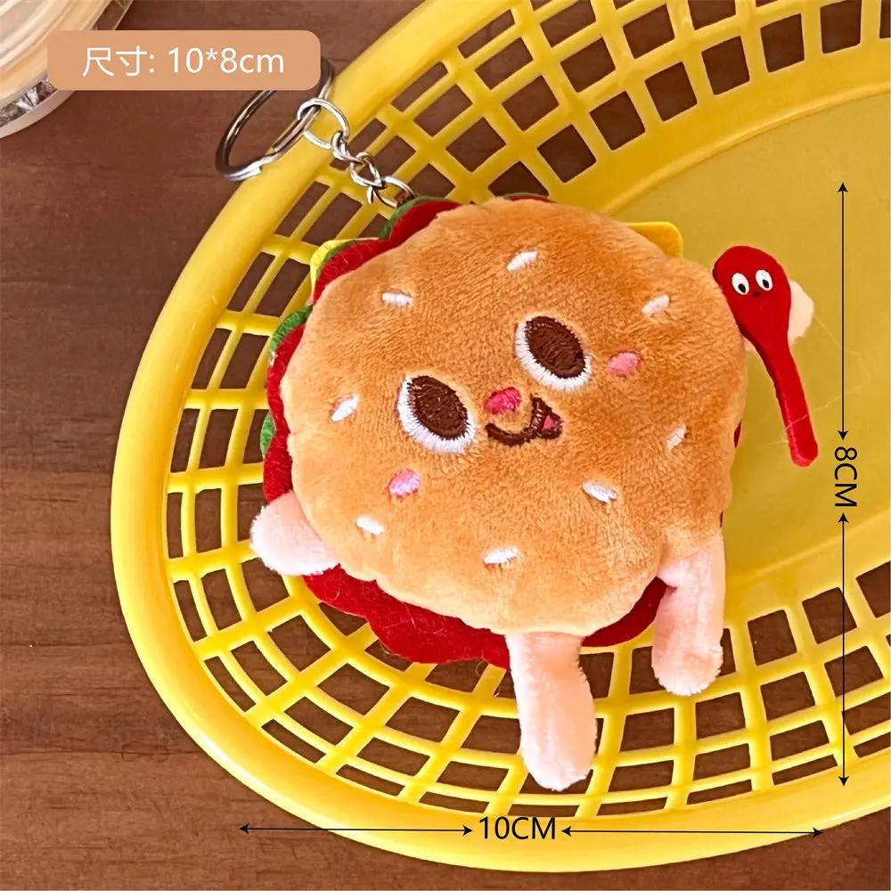 Estatuilla de hamburguesa y patatas fritas bonitas y creativas, mochila colgante, decoración colgante de felpa para parejas, llavero de coche, juguete de peluche