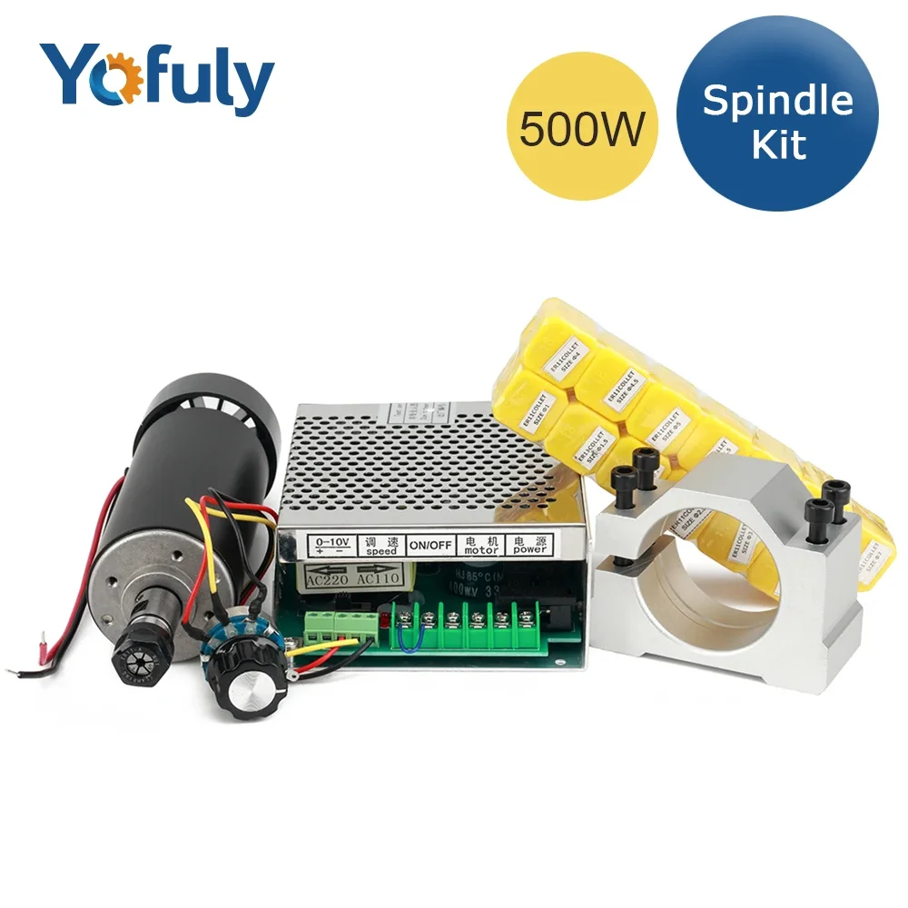 Yofuly 500W Spindle + Motor Power Supply + 52mm Clamps for Malling Machine