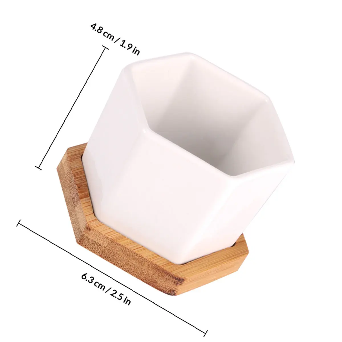 12pcs Ceramic Succulent Pots with Drainage Holes & Bamboo Trays – Small Planter Set for Desktop, Home, Office Decor