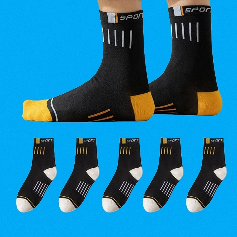 5/10 Pairs Men's Mid-Tube Deodorant Sweat-Absorbent Breathable Comfortable Basketball Sports Socks Trendy All-match Casual Socks