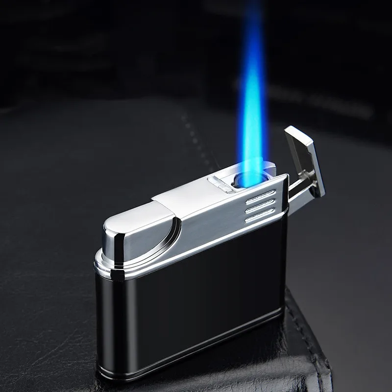 Hot Popular New Direct Blue Flame Metal Windproof Portable Portable Lighter Outdoor Barbecue Kitchen Cigar Lighter Men\'s Gifts