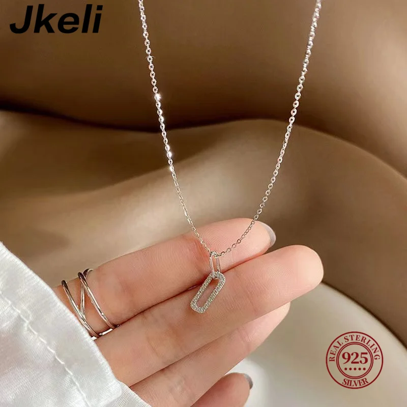 Jkeli 14k Gold Plated Gothic Oval Pave CZ Zircon 925 Sterling Silver Pendant Necklaces For Women French Rock Party Jewelry Gift