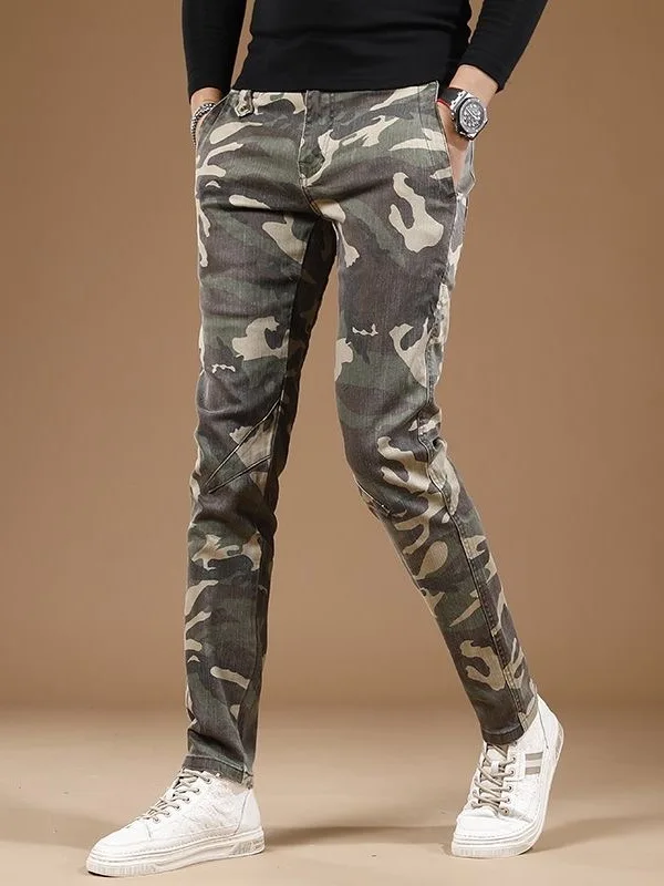 

Fashionable Camouflage Jeans Men's Casual Elastic Slim Fit Long Pants Autumn 2025 New Arrival Youth Popular Denim Jeans