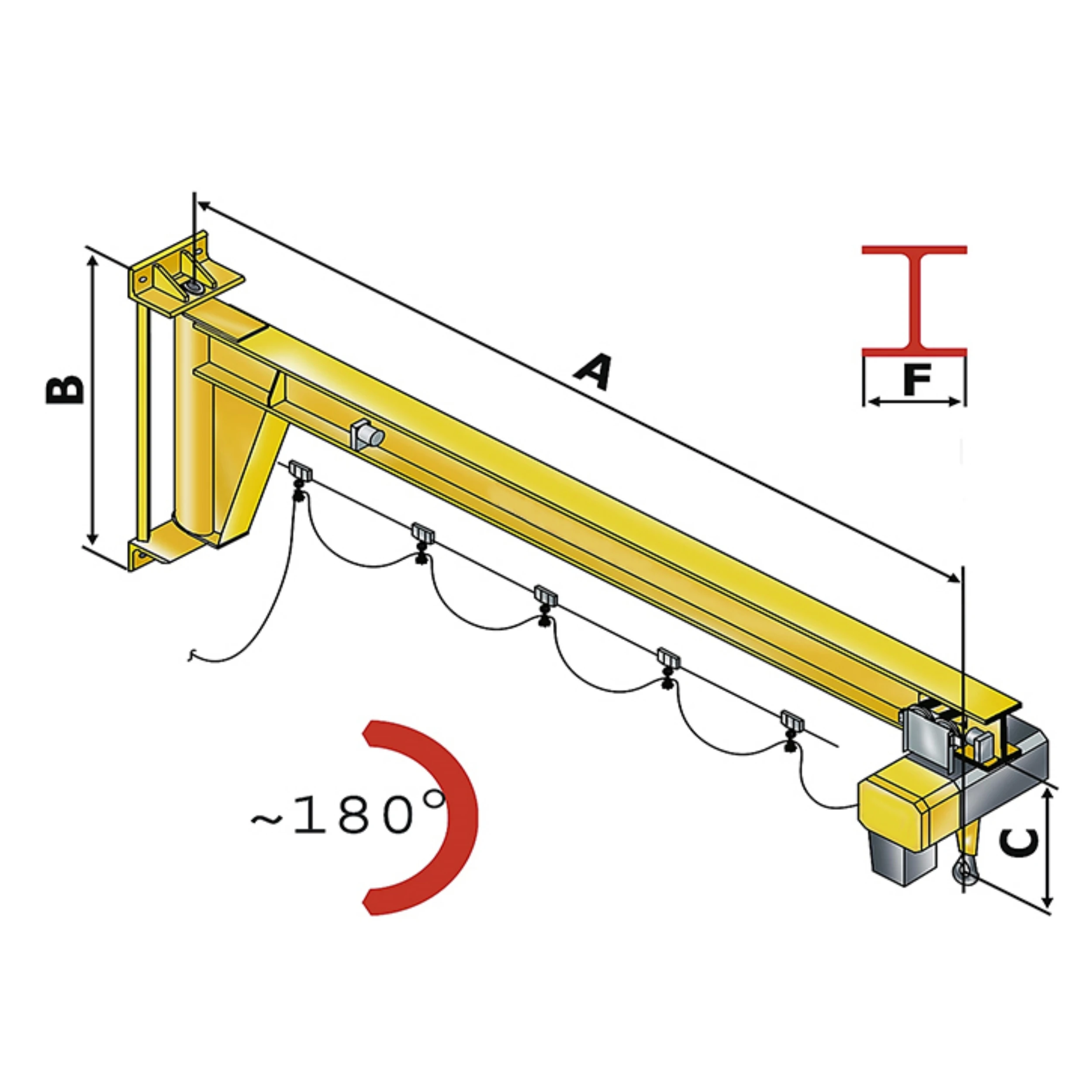 Traveling Wall Mounted Jib Crane 180° Rotation With Electric Hoist Industrial Workshop Light Material Lifting Equipment