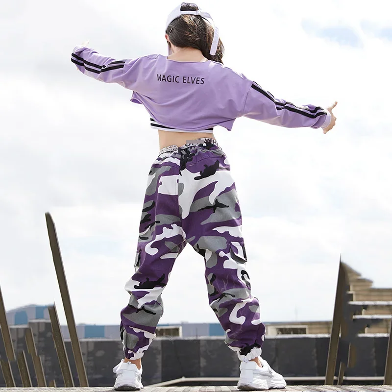 Costume de danse de rue pour filles, ensemble de pantalons léopard pour enfants, vêtements de danse de salon, vêtements de scène, vêtements de rave, vêtements de jazz, vêtements hip hop pour enfants