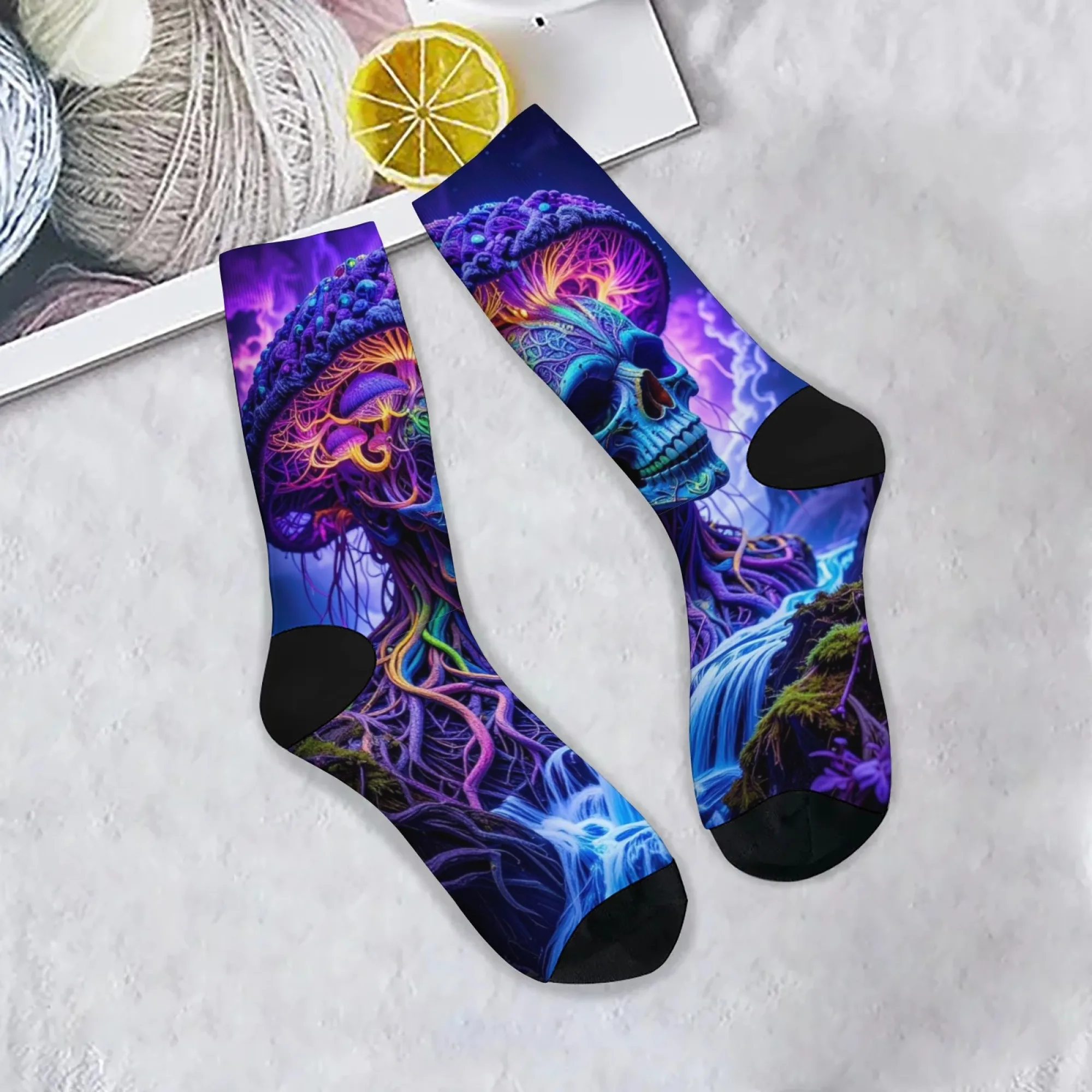 Calcetines divertidos con diseño de árbol y esqueleto de setas para hombre, novedad, regalo de fiesta, calcetines de tendencia Hip-Hop de calle loca, calcetines informales antideslizantes cómodos