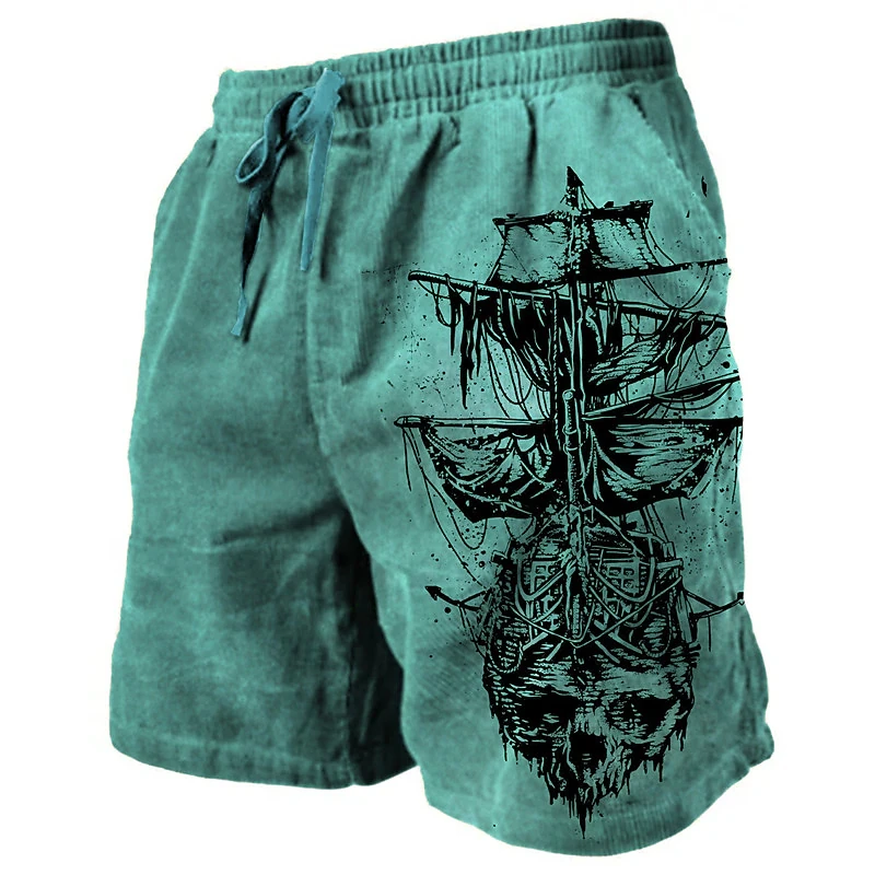 ผู้ชายกางเกงขาสั้นวินเทจกางเกงขาสั้นชายหาด 2025 New Street Drawstring ยืดหยุ่นเอว 3D พิมพ์เรือ Skull Breathable สั้นกางเกงขาสั้นทุกวัน 6xl