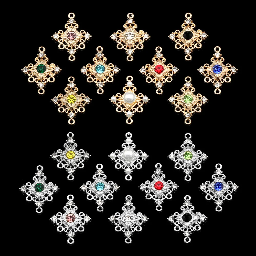 5PCS 21*26MM Silver/Gold 2 Holes Rhombus Connect Pendants DIY For Jewelry Necklace Earrings Accessories Crafts
