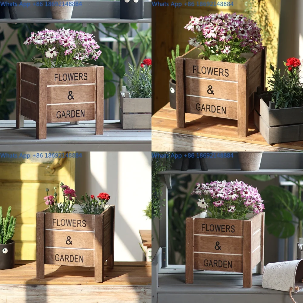 

Wooden Vintage Style Flower Planter Box for Balcony Garden Succulents and Green Plants Decorative Wooden Pot