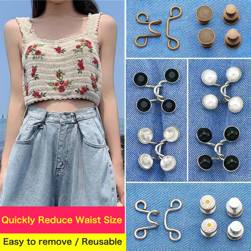 

Jeans Waist Tightener, No-Sew Instant Install Metal Buckle, Invisible Detachable Fastener for Loose Pants Skirts