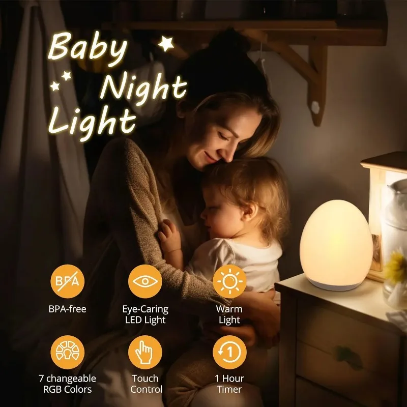 LED Dimmable Bedside Lamp Rechargeable Nursery Lamp Warm White Baby Sleeping Night Lamp