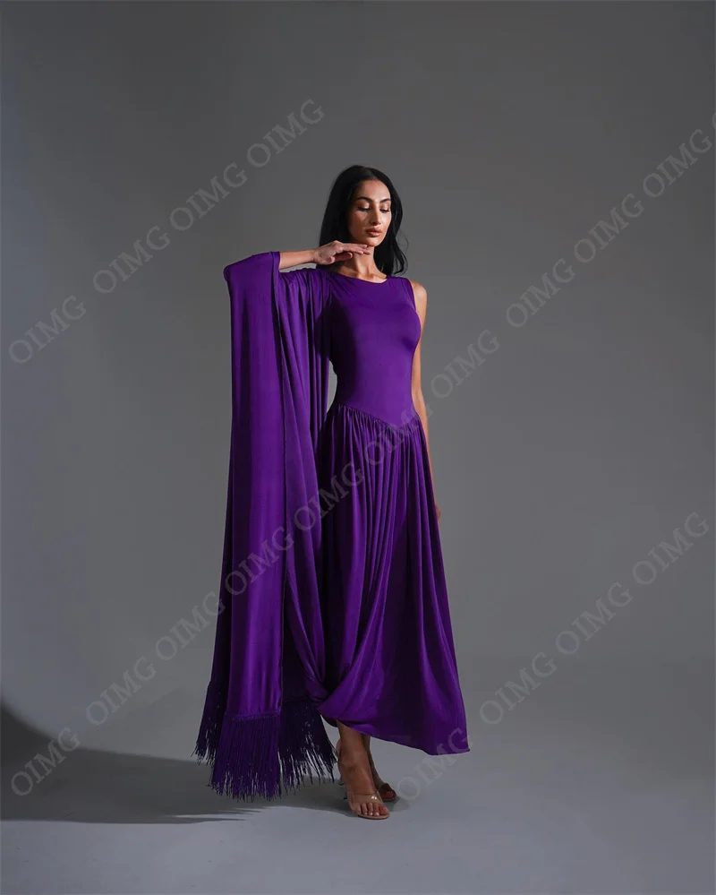 OIMG Elegant Luxury Purple Satin Evening Dresses A Line Simple Cap Long Prom Gowns Formal Event Party Dress Casual Vestidos 2024