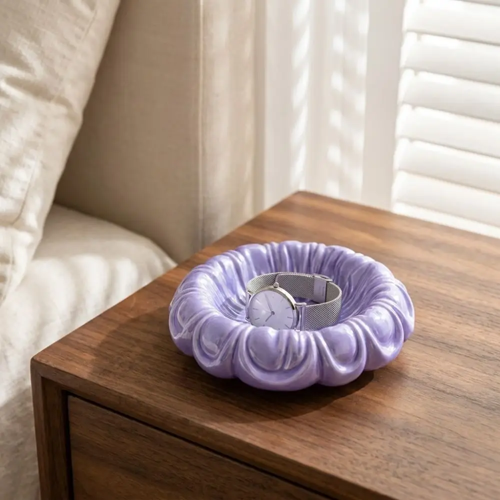 Table Ornaments 3D Printed Storage Tray Satin Stripe Flower Shaped Jewelry Organizer Light Luxury Jewelry Storage Box Cosmetic