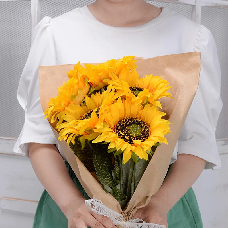 Artificial Sunflower Bouquet Silk Sunflower Fake Flower DIY Wedding Bouquets Centerpieces Party Desktop Home interior Decoration