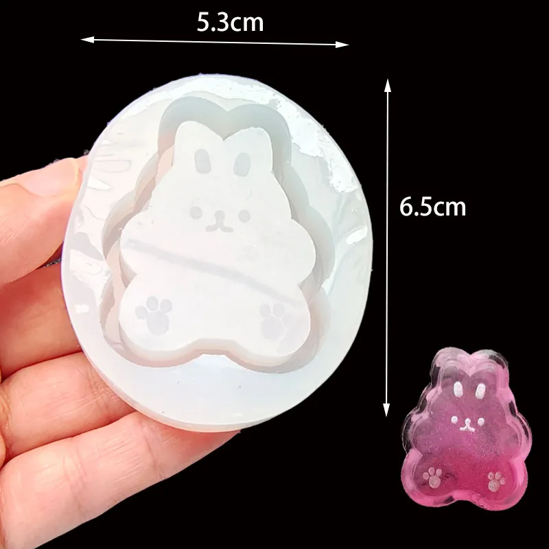 DIY Epoxy Resin Mold Bear Rabbit Silicone Shaker Mold Jewelry Tools Hairpin Hairclip Mold