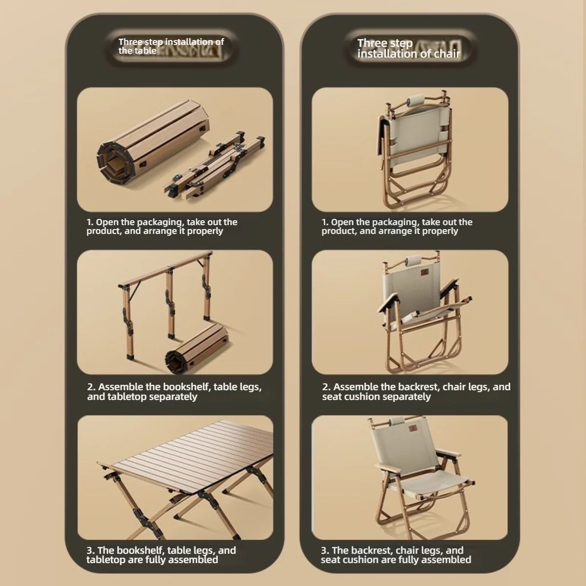 Hot Sales Portable Outdoor Folding Table And Chair Set Durable Metal Egg Roll Beach Camping Leisure Picnic Chair Kit Modern Desi