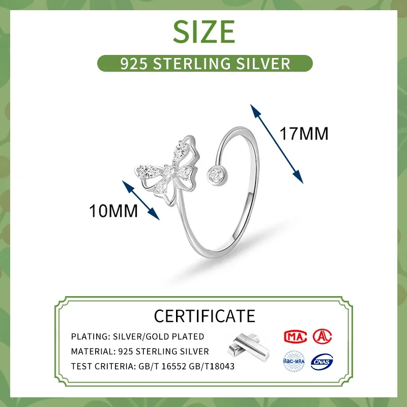 Vivilady 925 Zilverkleurige Holle Zirkonia Vlinder Fee Ringen Voor Vrouwen Fijne Sieraden Minimalistische Accessoires