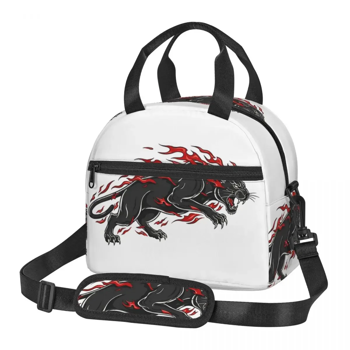 Fiery Panther Flaming Beast Insulated Lunch Bag for Women Kids Portable Food Boxes Thermal Lunch Box Tote