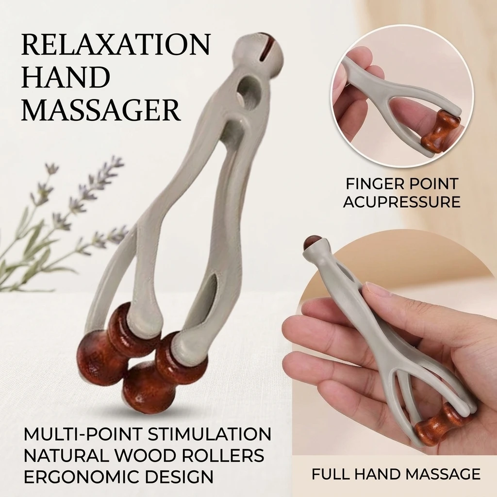 Solid Wood Finger Massager Roller Hand Joint Meridian Massage Device Scraping Finger Massage Tool for Relaxation