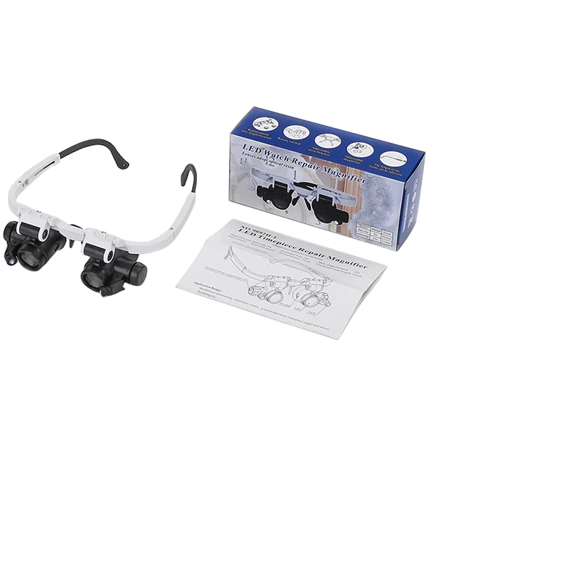 8X 23X 2XLED Watch Jeweler Repair Magnifier Head-Mounted Headband Adjustable Magnifying Head Eye Glasses Loupe Lens
