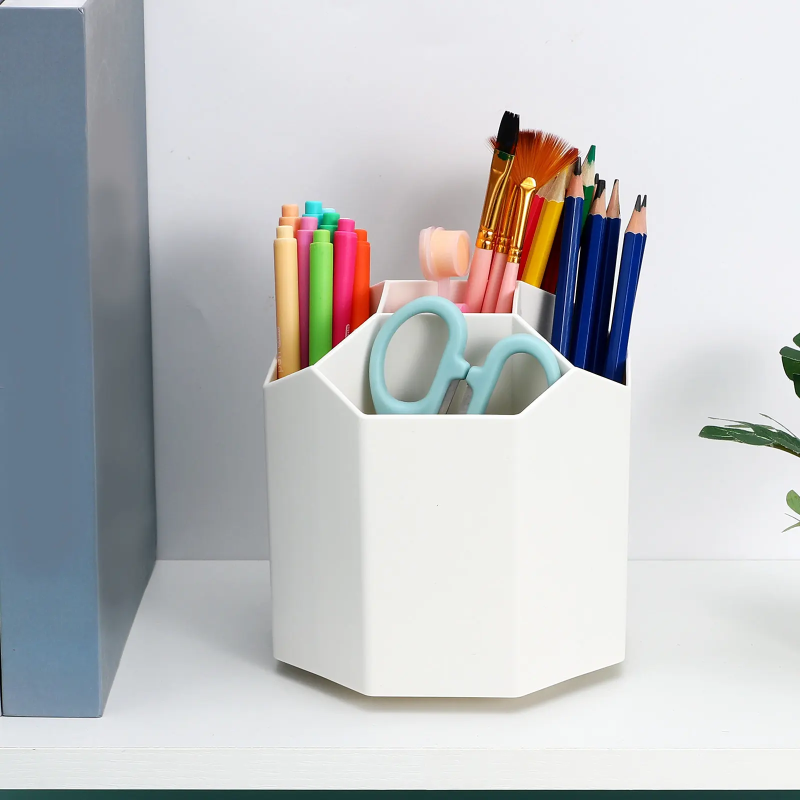 Rotary Pen Cup Spacious Pen Holder Divided Desktop Organizer for Office School Makeup Brush Storage and Desk Supplies