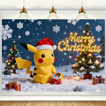 寶可夢氣球生日快樂橫幅皮卡丘派對裝飾杯盤一次性餐具蛋糕裝飾背景貼紙T 10 最佳銷售 寶可夢主題生日派對裝飾 - №4