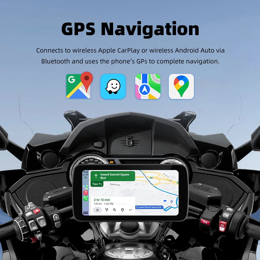 EKIY 6.25 بوصة لاسلكي CarPlay Moto Android Auto GPS للدراجات النارية الملاحة المحمولة شاشة عرض لوحة القيادة الرقمية للدراجات النارية