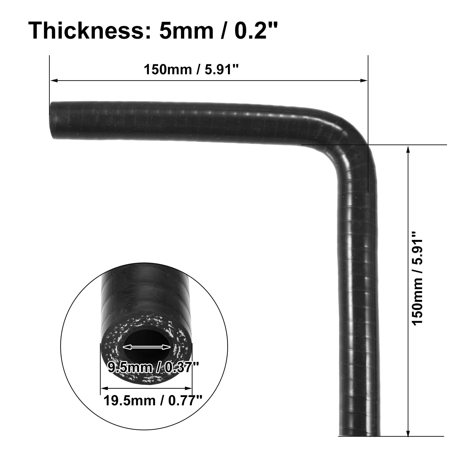 Uxcell-silicone cotovelo mangueira, tubo intercooler, 90 graus acoplador, tamanho 9/11/13/16/19/22/25/28/32/35/40/45/48/54mm, 150x150mm cor preta