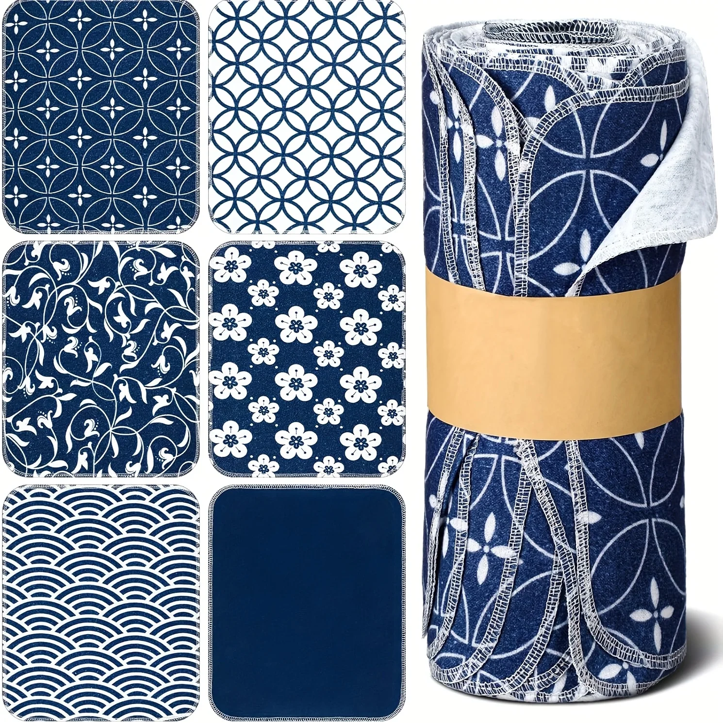 

36 Count Reusable Cleaning Cloths Washable Cotton Kitchen Towels for Home(Japanese Style, Blue)