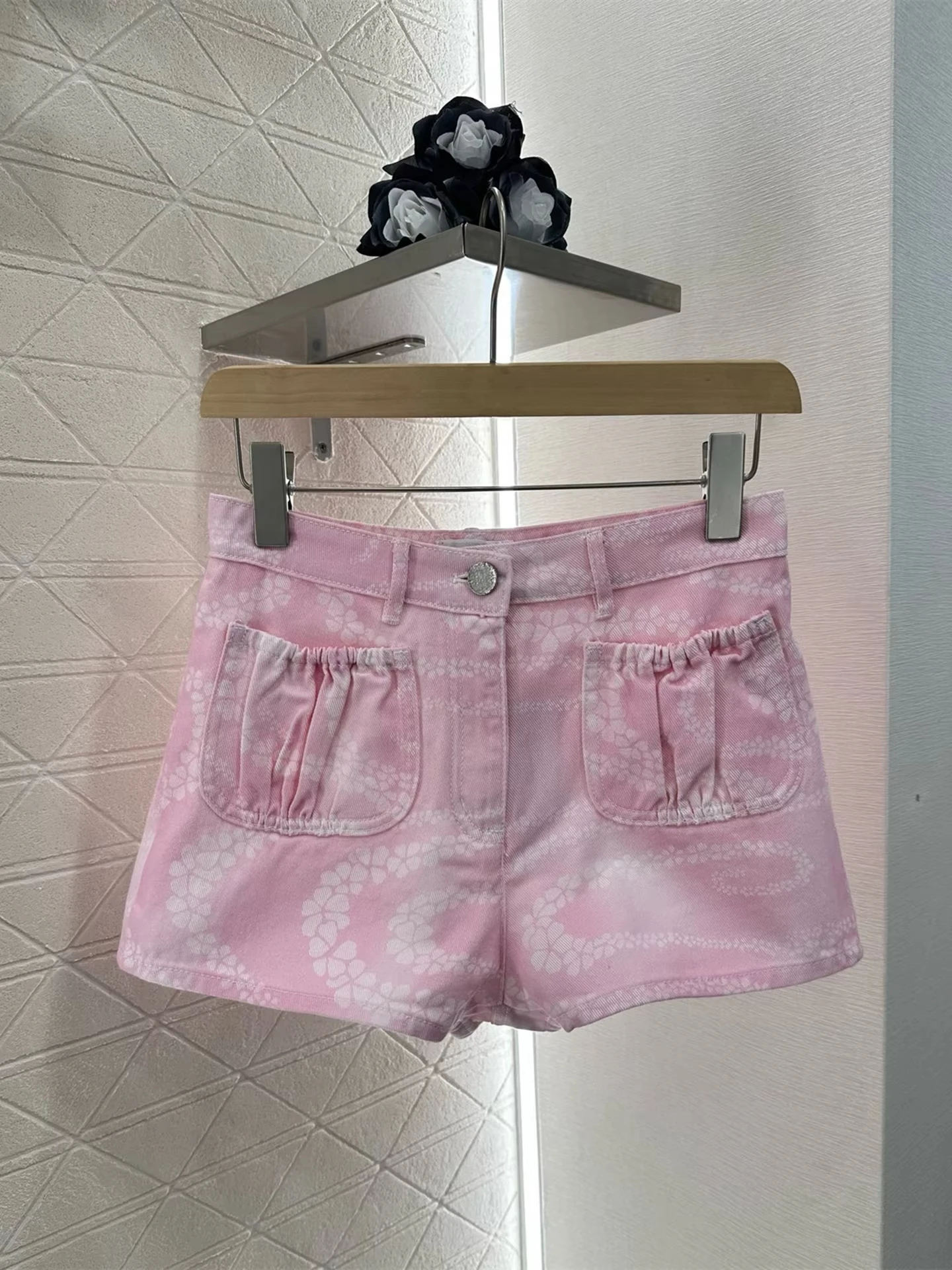 

Designer Brand Spring Summer Cotton Floral Printing Button Denim Shorts Trendy Classical Basics Casual Slim Female Clothes