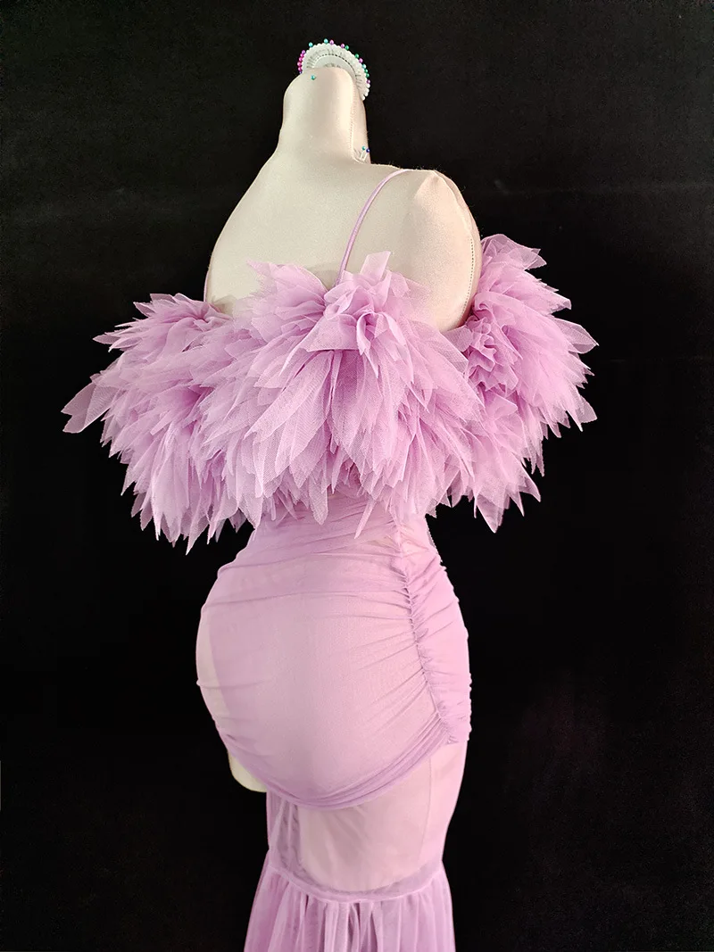 Glamorous Mesh Handschoenen Verjaardagsfeestje Jurk Stage Performance Kostuum Transparant Groen Roze Korte Rok Trailing Avondjurk