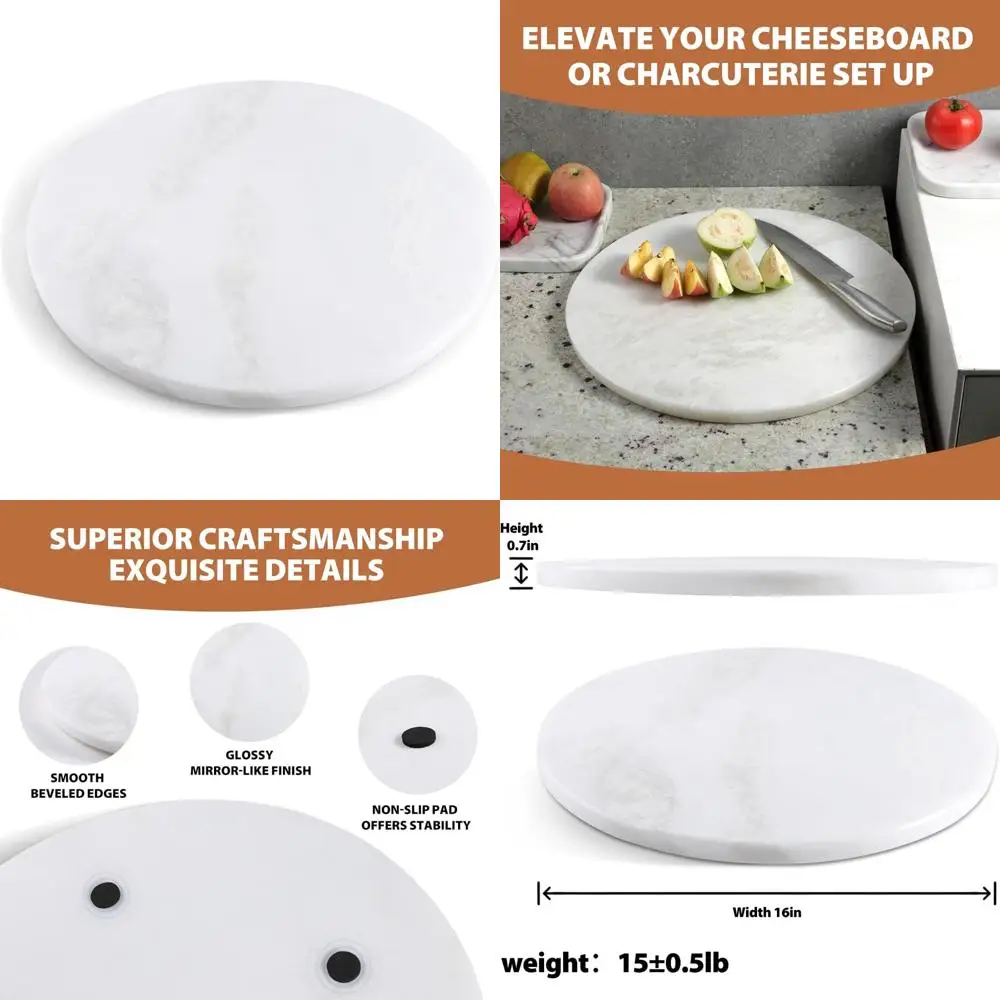 

Natural African Marble Cutting Board, 16 Inch Round Handcrafted Kitchen Slab for Cheese, Charcuterie, Pastry Preparation