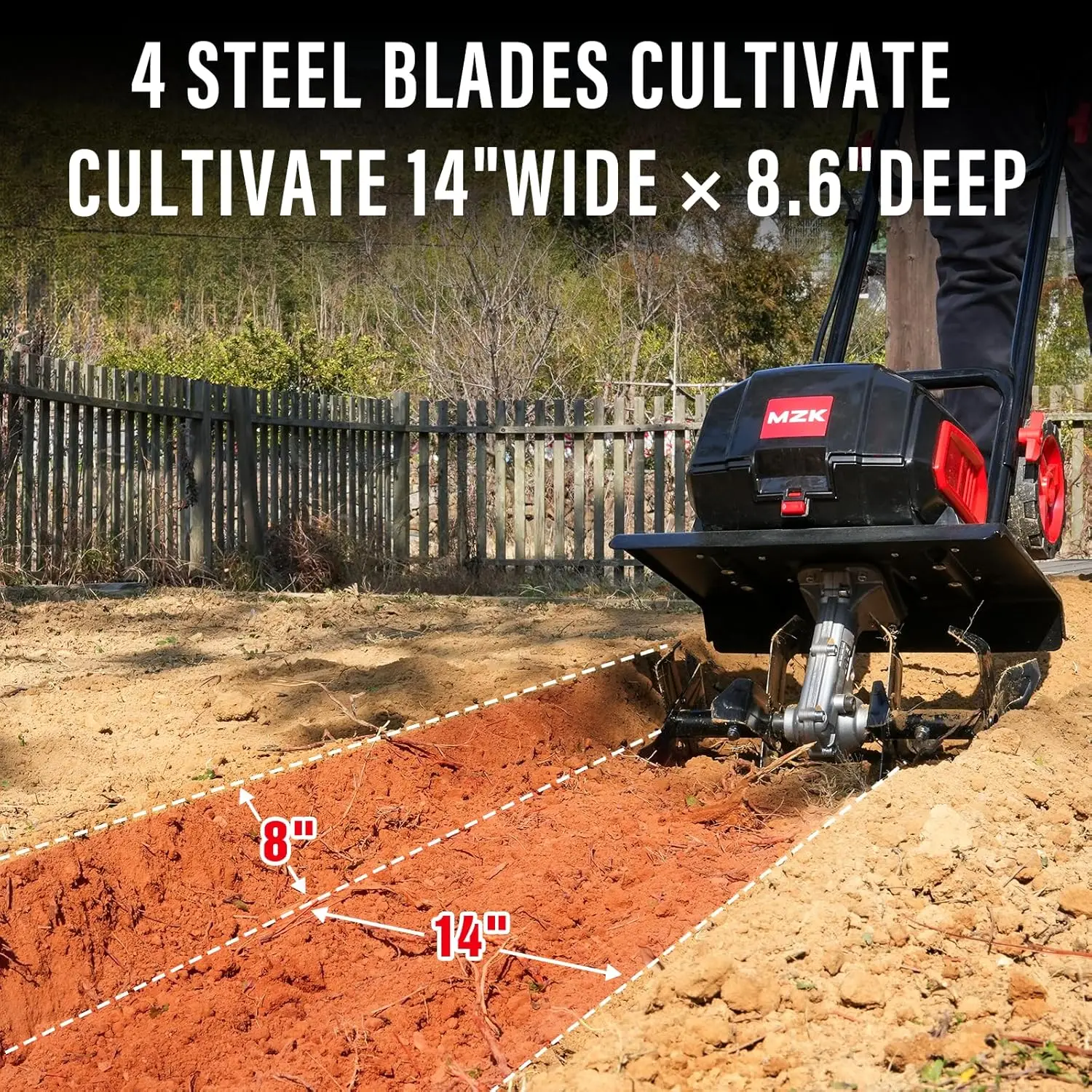 حراثة حديقة لاسلكية مقاس 12 بوصة، عرض 12 بوصة وعمق 8.6 بوصة، أداة زراعة حديقة تعمل بالبطارية للحديقة/البستنة