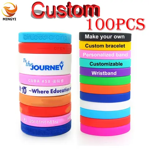 100PCS Custom Wristband ID SOS Customizable Bracelets Printed Engraved Embossed Armband Sports Personalized DIY Bands