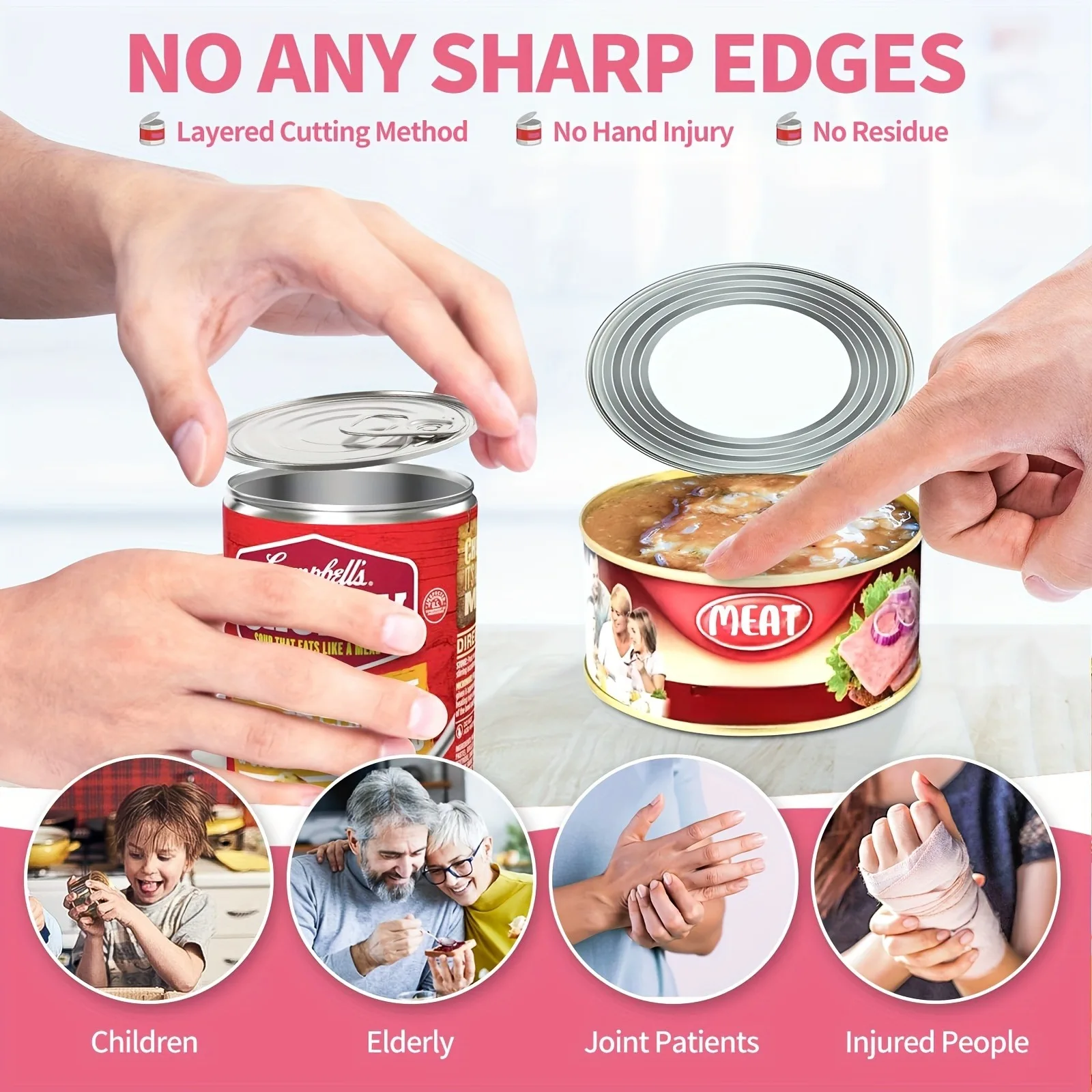 Ouvre-boîte électrique automatique pour personnes âgées, lame de rédivision aste, fonctionnement à une touche, sécurité alimentaire, gadget de cuisine