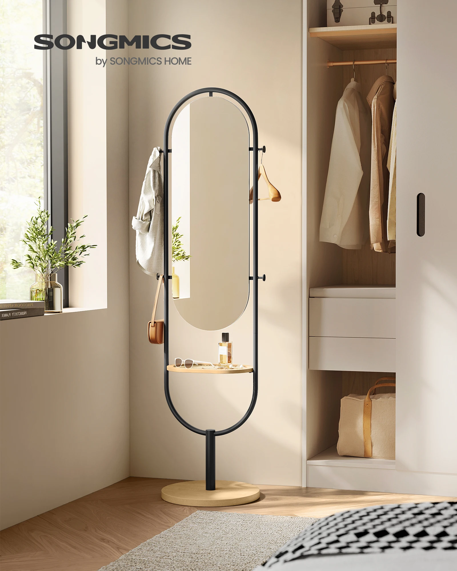 SONGMICS Full-Length Floor Mirror, 3-in-1, Modern Standing Full Body Mirror, Inspired by Original Award-Winning Design