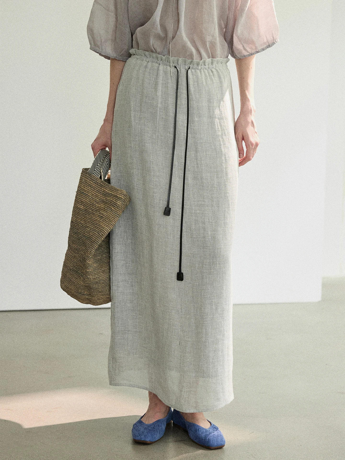 Moofeel Linen Straight Tube Half Skirt Minimalist Commute Long Skirt Wood Grain  Waist Cinching New 2026 Ladies Skirt