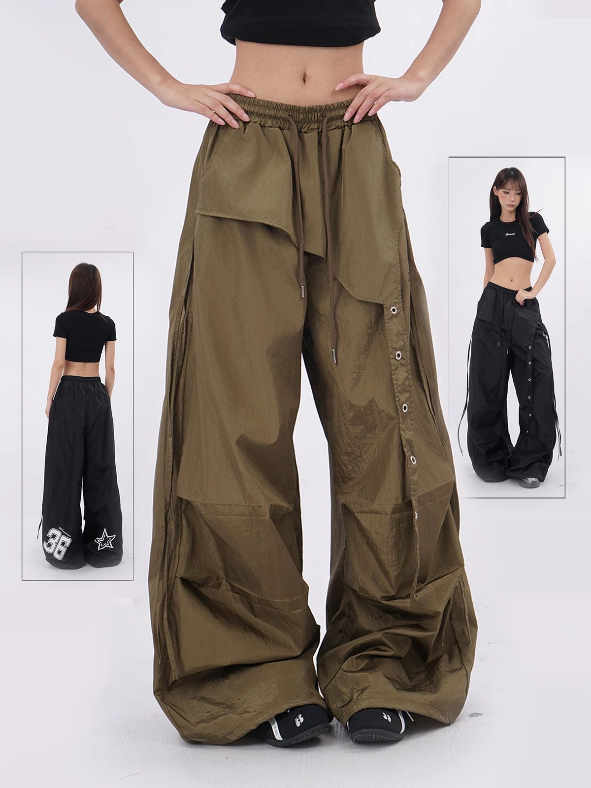 2026 New Style Women's Loose Wide Leg Quick Dry Casual Vintage Sports Pants Thin Summer Workwear Trousers Fashionable All-Match