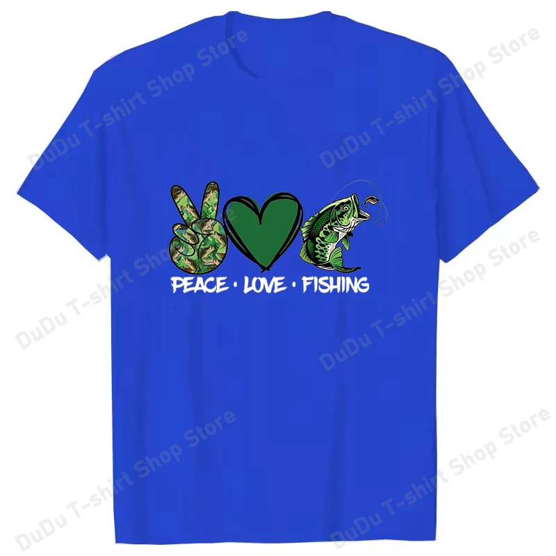 New Peace Love Fshing Printing T-shirt Women Men Tees Round Neck T-shirt Men Fishing Enthusiast Summer Short Sleeve Tops