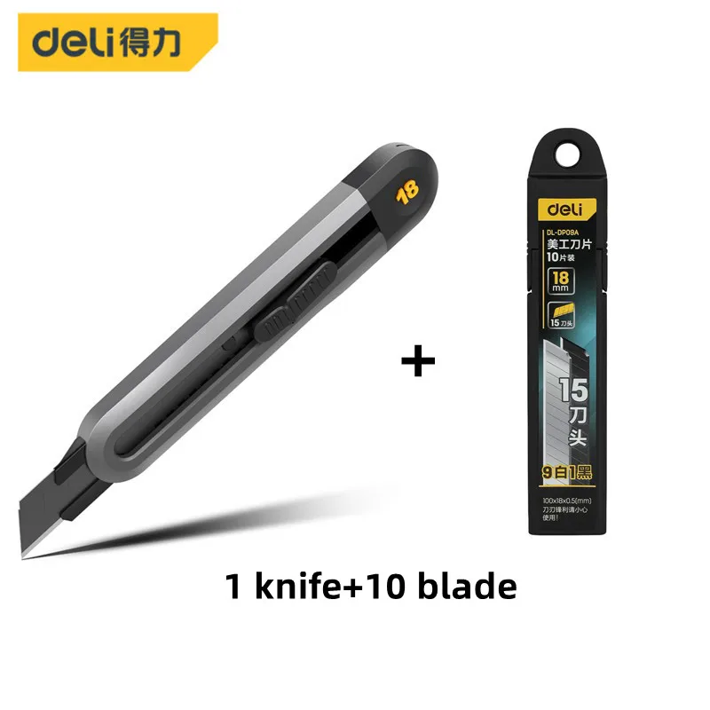 Deli Office Supplies T-shape/9mm/18mm Utility Knife with 10 Blades set Retractable Rebound Self-locking Design Household Knives