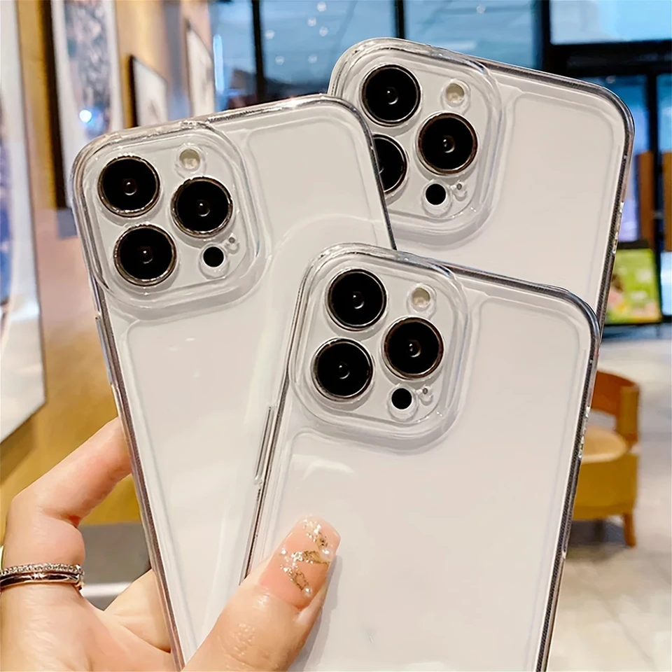 Set de 3 fundas transparentes de lujo a prueba de golpes para iPhone 17 16 15 14 13 12 11 Pro Max Plus Air 16E 17E, TPU suave 6