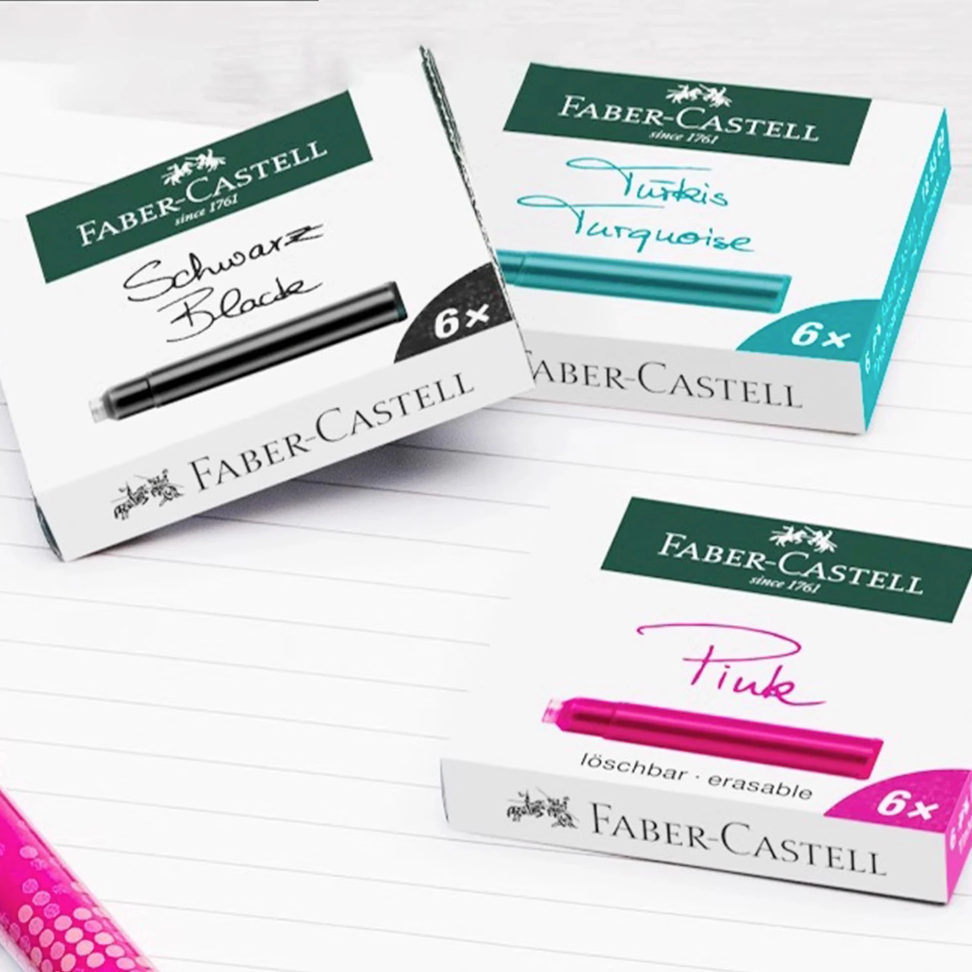 

Картриджи с перьевой ручкой Faber-Castell, 6 шт., аксессуары для заправки европейского стандарта, черные, синие чернила