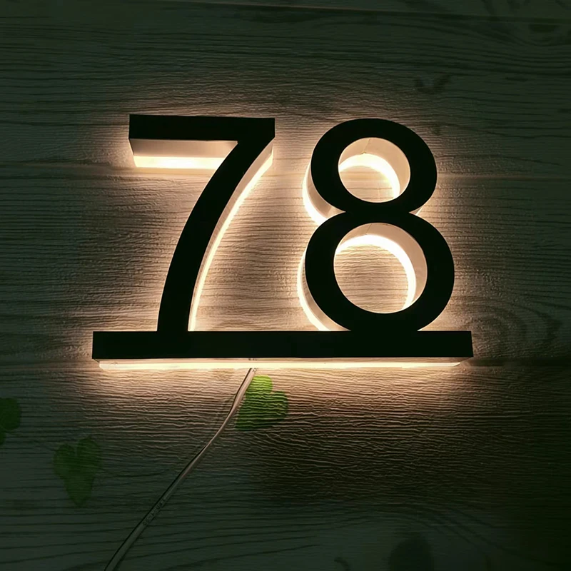 Custom House Number Light Modern LED Sign Outdoor Home Apartment Hotel Door Plates RGB Led Number Letter Sign